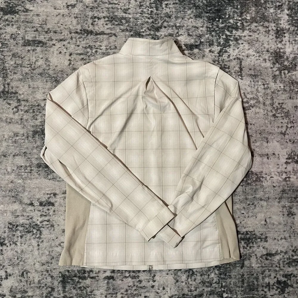 Vintage Nike Golf Fit Dry Women Windbreaker Jacket Full Zip Mock -Beige Plaid, L